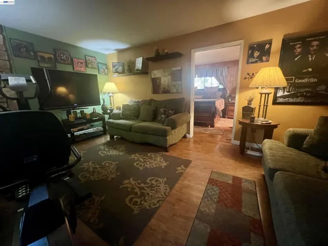 Media room with pellet stove