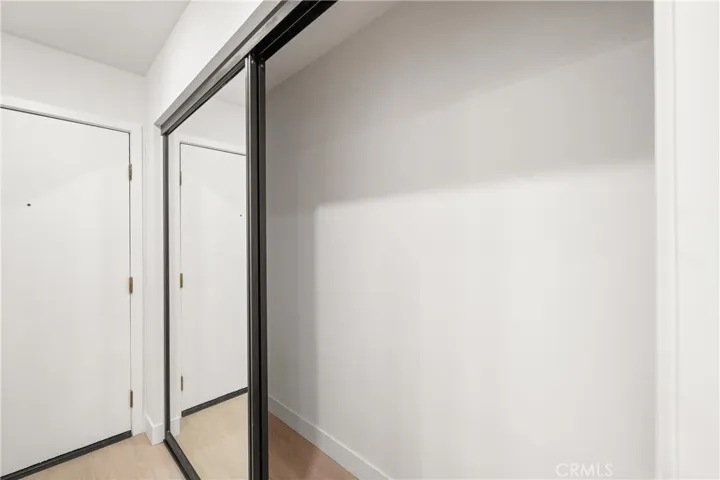 Large mirrored closet offers exceptional storage.
