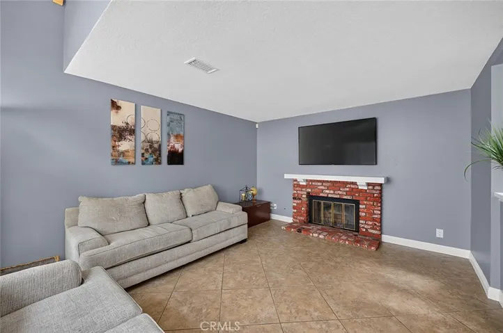 Living room with cozy fireplace