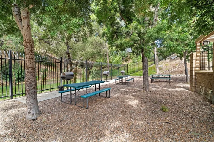 Picnic tables and barbecues within the community.