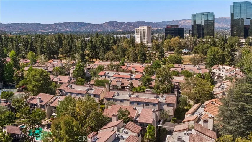 Aerial view showcasing the prime Warner Center location.
