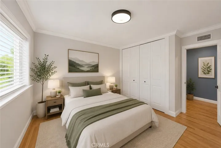 Bedroom digitally altered to present potential possibilities.