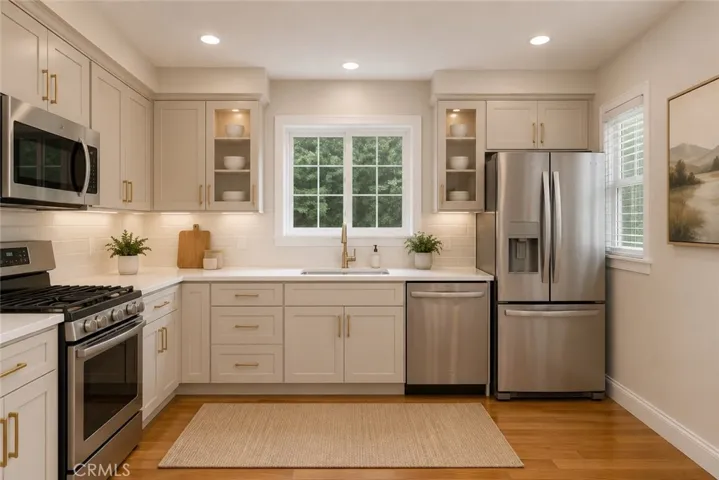Kitchen digitally altered to present potential possibilities.