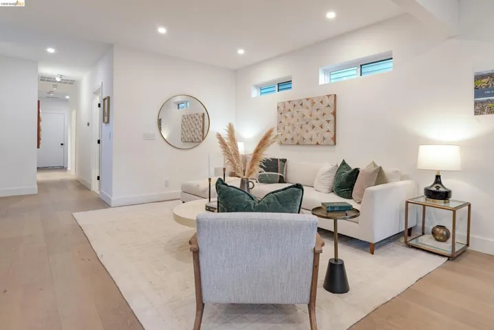 Living area with recessed lighting and clerestory windows