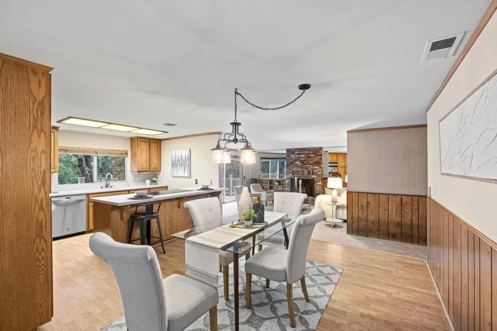 one step up to the eat in kitchen