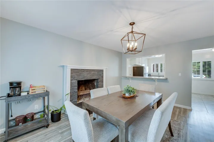 Fireplace in room.
