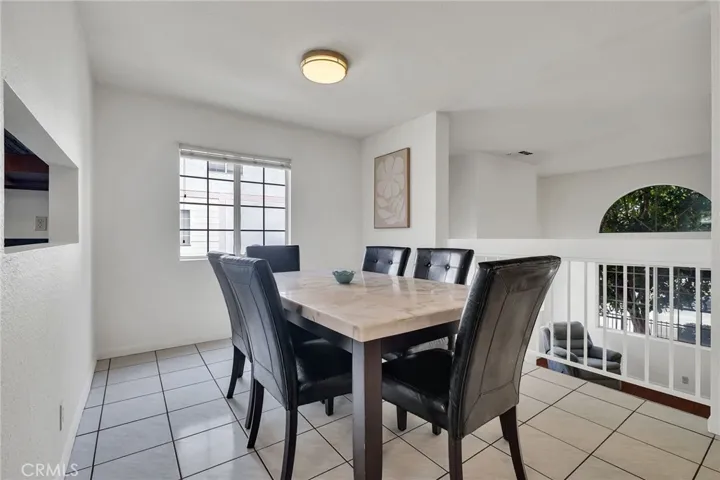 Dining area looking over living space