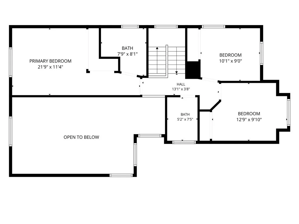 Upstairs floor plan with measurements