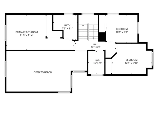 Upstairs floor plan with measurements