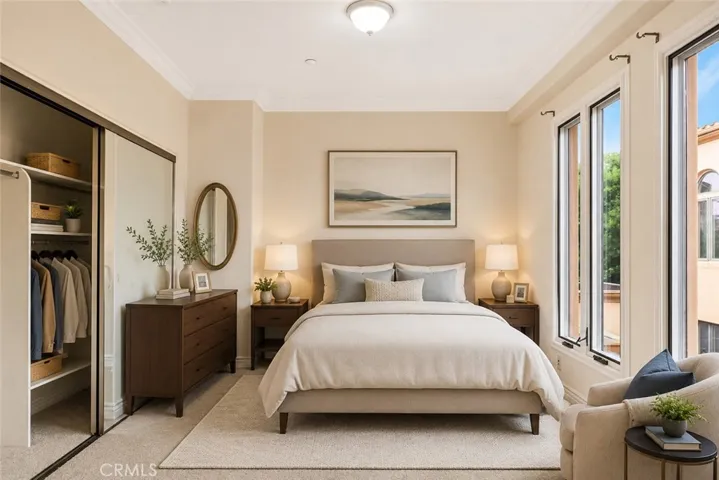 Main bedroom. This image has been virtually staged to illustrate the property's potential