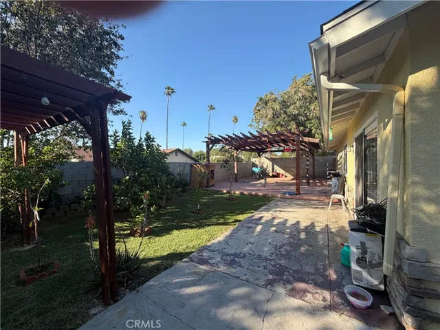 back yard with 2 patios