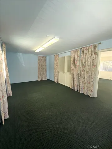 View of separate area with access door on far end. Shown here covered by a curtain.