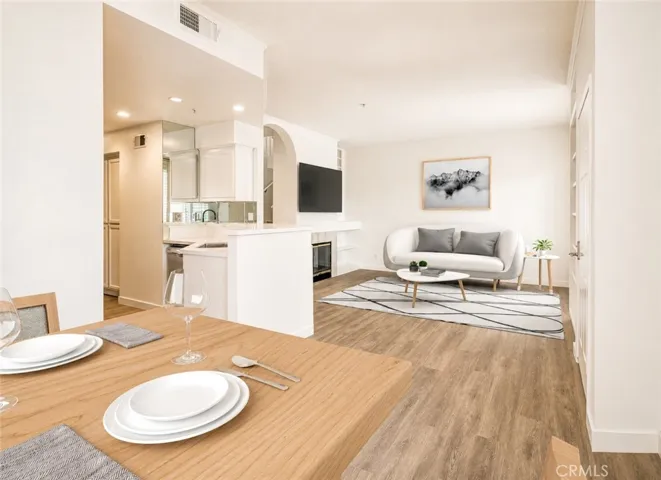 digitally staged living room and dining area
