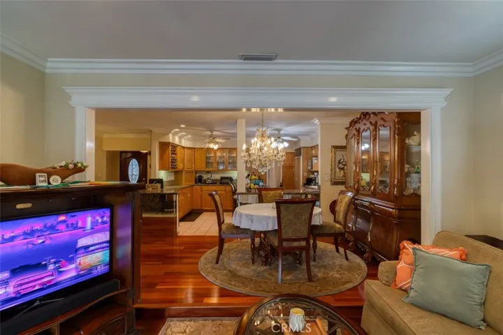 Living room facing kitchen area.