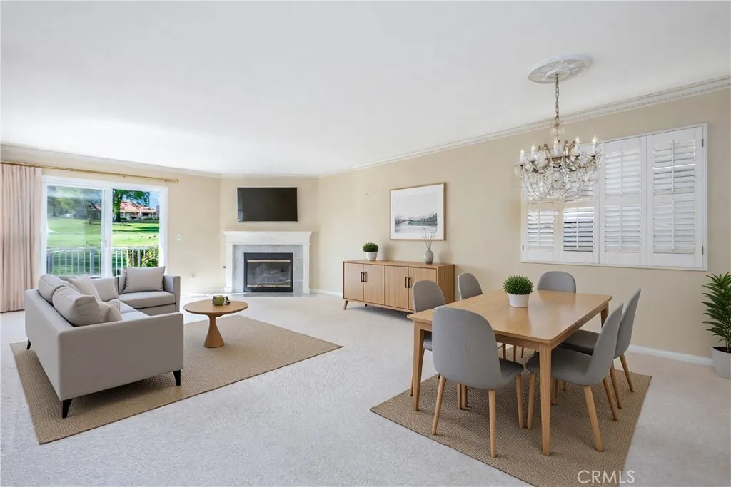 Virtually staged living room & dining area
