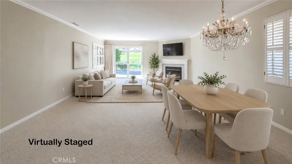 Virtually staged living room & dining area