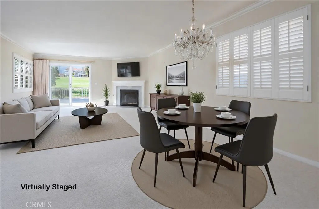 Virtually staged living room & dining area