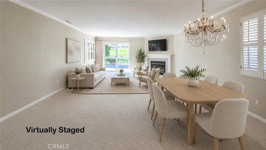 Virtually staged living room & dining area