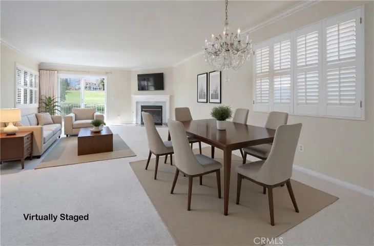 Virtually staged living room & dining area