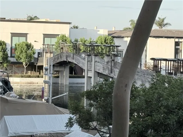 View of private bridge to Marina Pacifica Shopping Center.