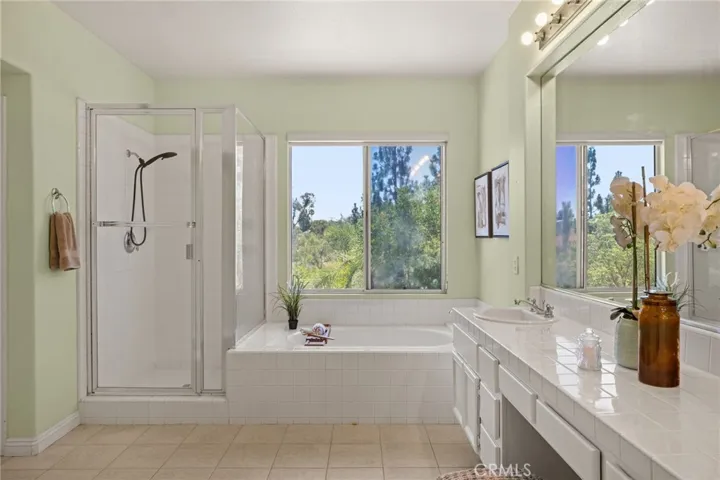 Double sink with separate tub and shower