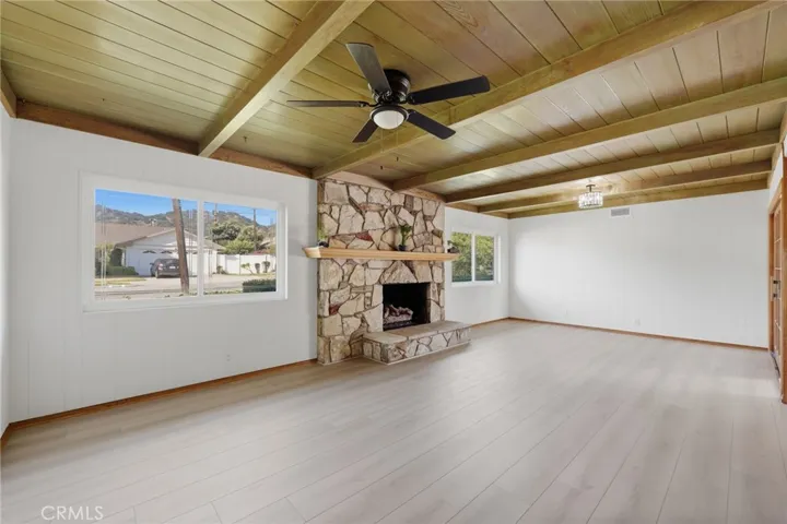 Stone Fireplace in the family room / dinning room.