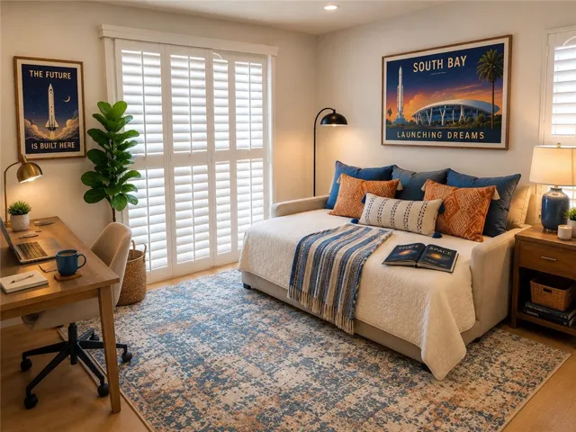 Entry level guest room, 1st floor - can be used as bedroom office, workout room, art studio, etc. (virtually staged with AI)