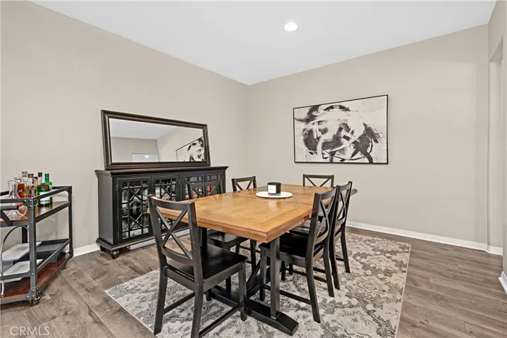 To the left of the entryway, there is a dedicated dining area.