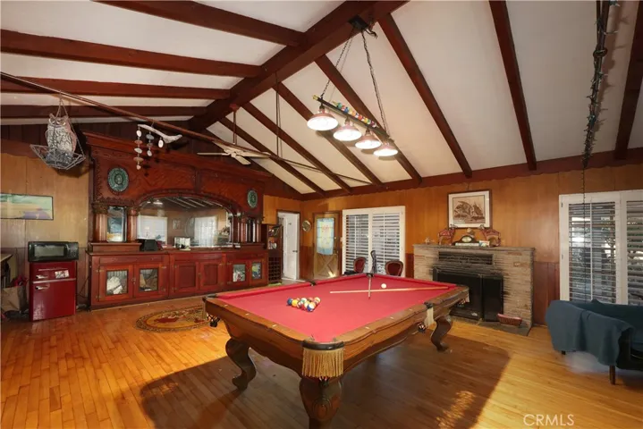 Guest house living room with fireplace