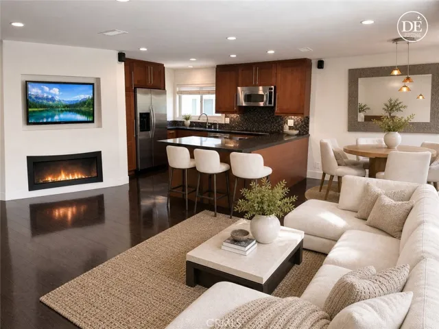 Living area and kitchen with virtual staging