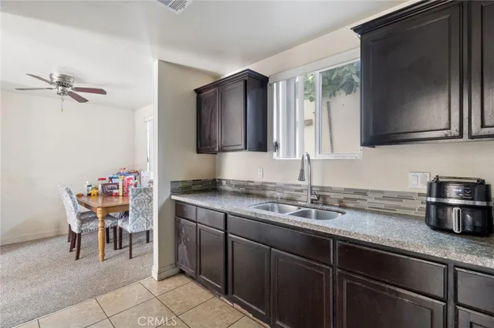 Kitchen flows into the dining area