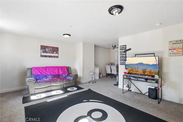 Large living room open to dining area