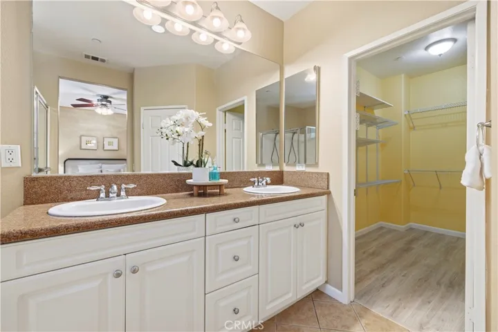 primary bathroom with walk in closet