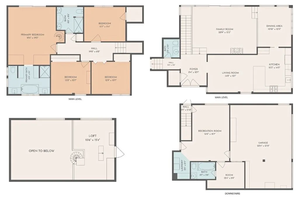 Floor Plans: Main Level, Loft in Master Bedroom, Downstairs In-Law Suite & Garage