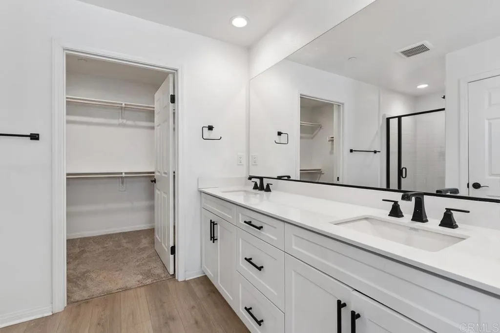 Primary Dual Sink Vanity and Walk-In Closet