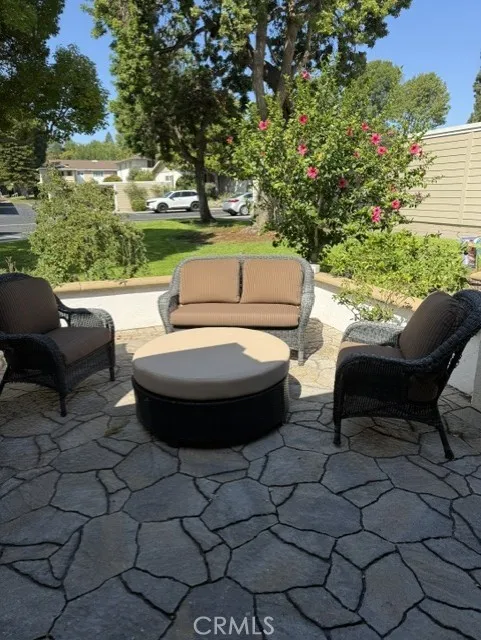 Patio Seating Area with Grass and Tree View