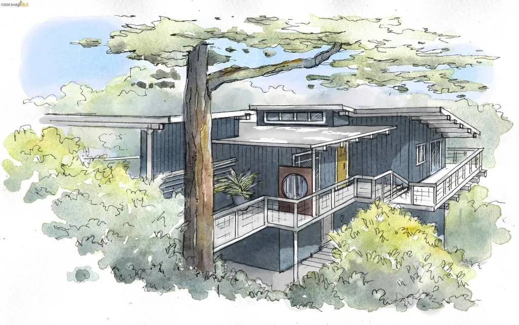 Architectural Rendering. Illustrating the property's exterior design and surrounding vegetation