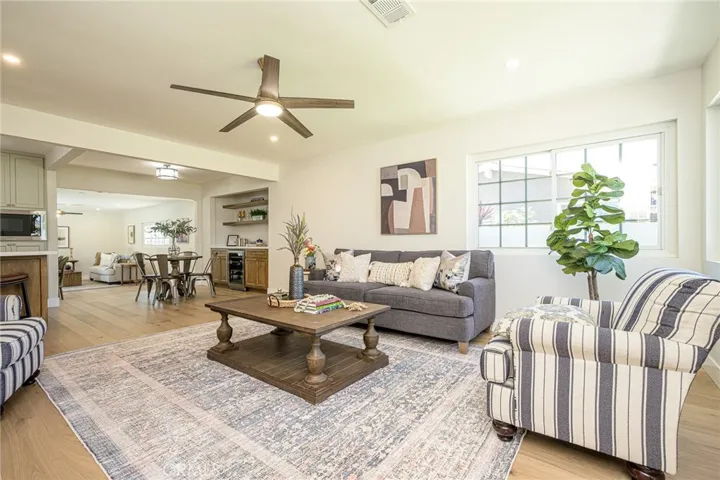Front living room with ceiling fan