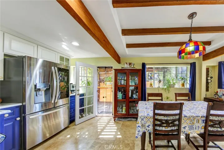 View of kitchen from French doors going out to terrace