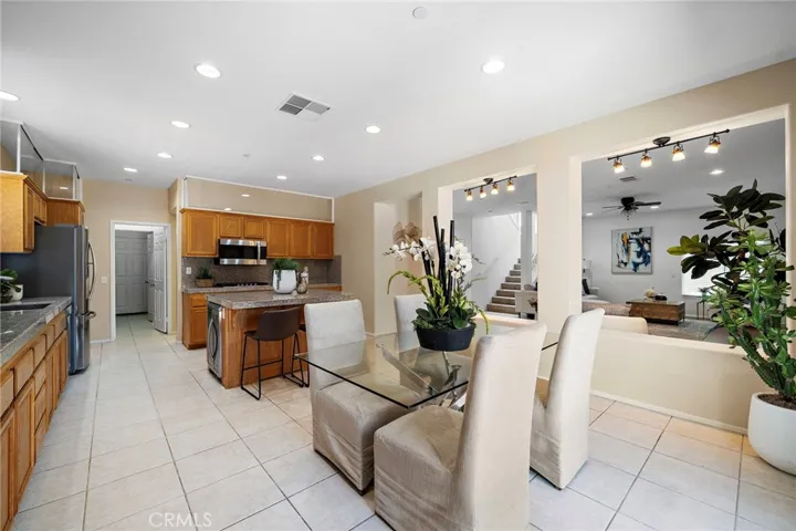 Kitchen and family room open up to each other