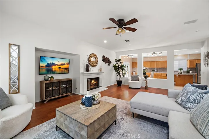Family room with ceiling fan