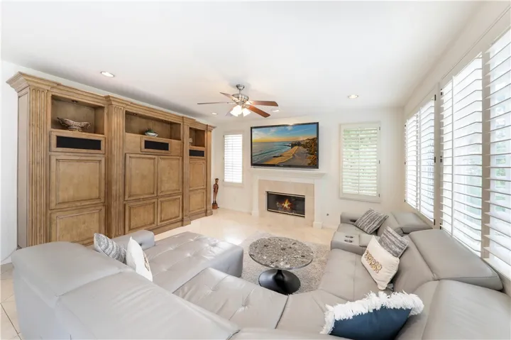 Family room room with fireplace