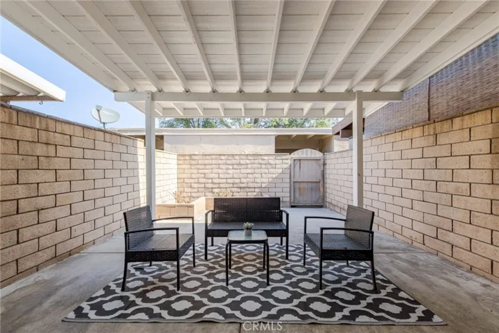 Covered patio going towards parking
