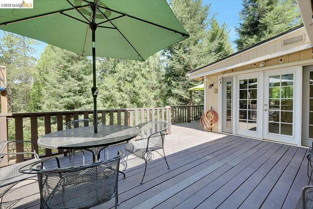 Expansive outdoor deck featuring wood-finish flooring and a full-height perimeter railing