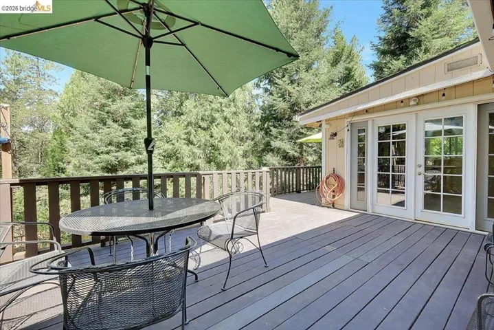 Expansive outdoor deck featuring wood-finish flooring and a full-height perimeter railing