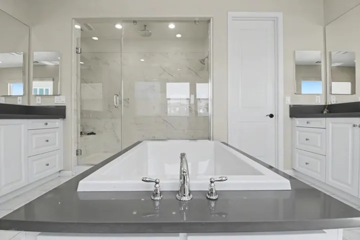 Luxurious soaking tub and shower