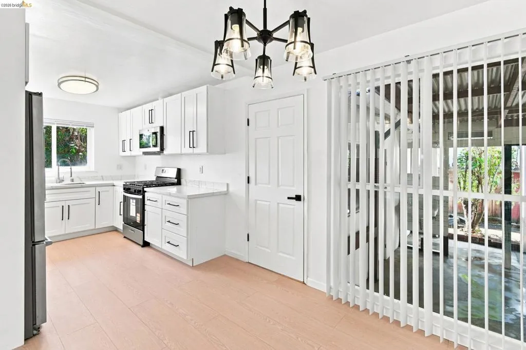 Modern kitchen with white cabinetry and stainless steel appliances. Modern kitchen with white cabinetry and stainless steel appliances.