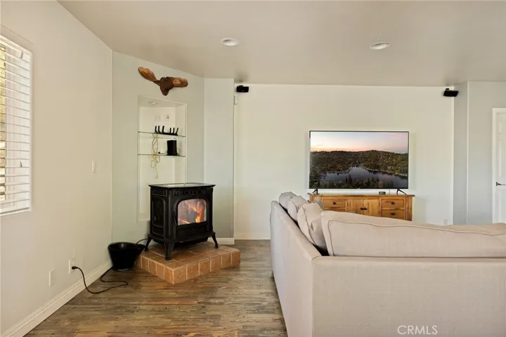 Family room with pellet stove.