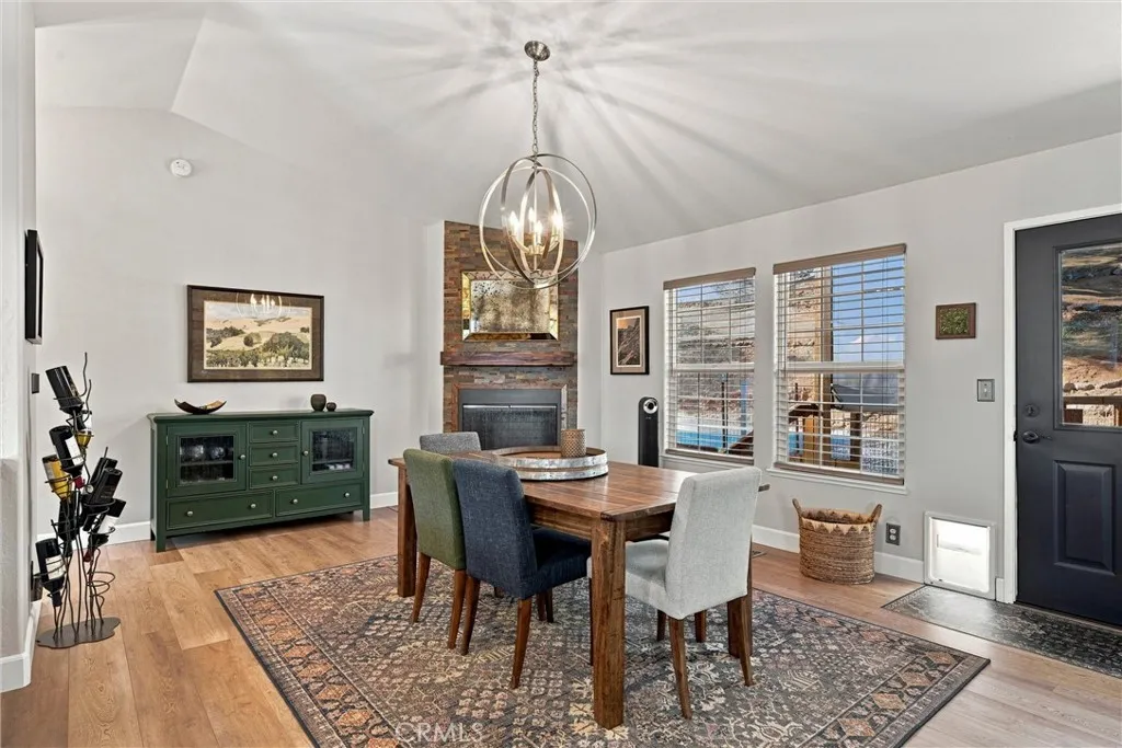 Dining area with fireplace
