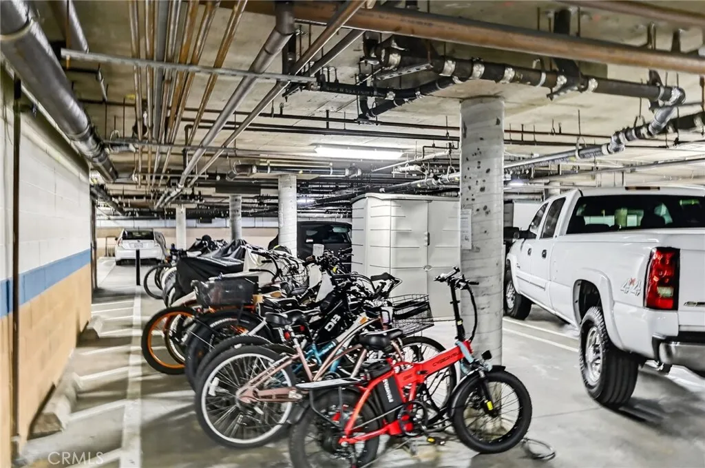 Bike parking in the subterranean gate garage.